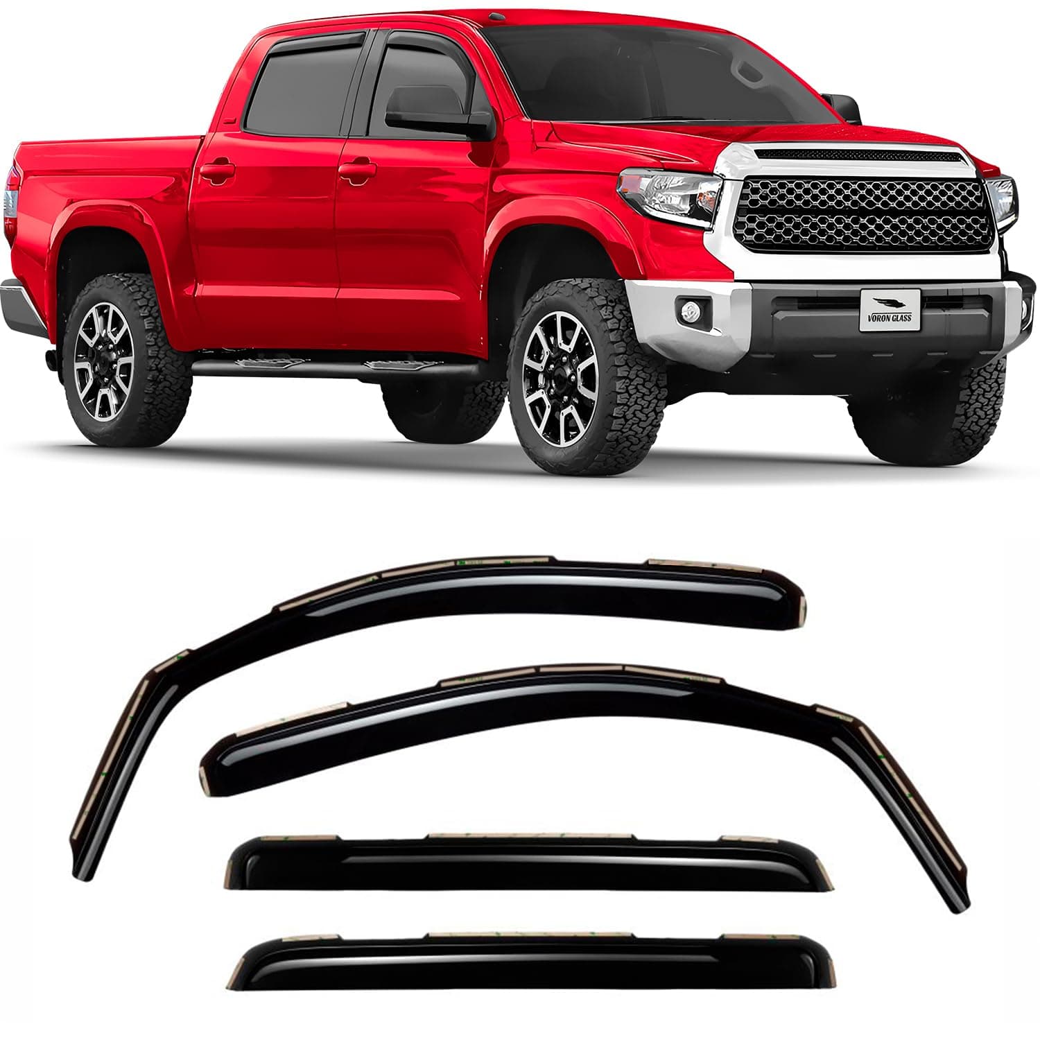 Voron Glass in-Channel Extra Durable Rain Guards for Trucks Toyota Tundra 2007-2021 CrewMax, Window Deflectors, Vent Window Visors, 4 Pieces - 220083