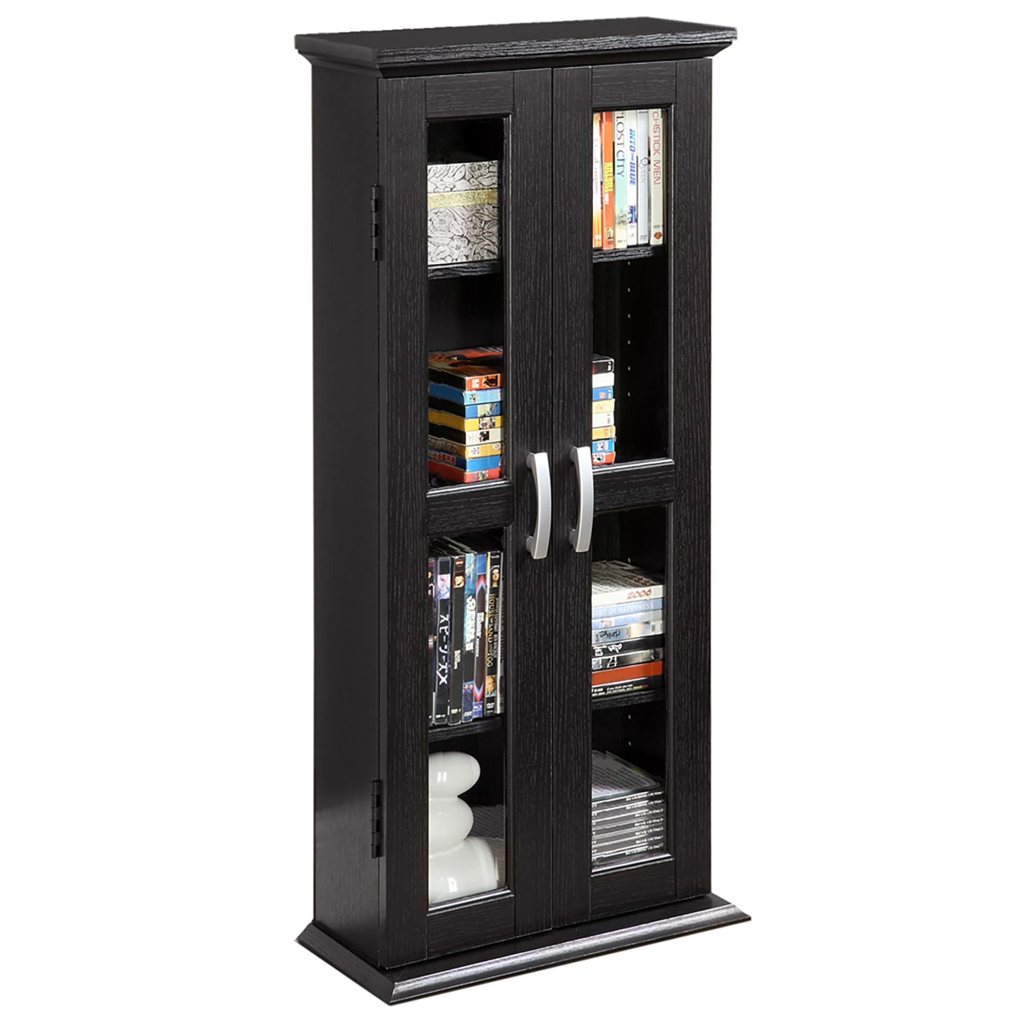 Walker Edison Eden Bridge Designs 41-Inch Functional Wood Media Storage Cabinet/ DVD, CD Media Tower Storage/ Shelf Rack Unit, Wood - Black