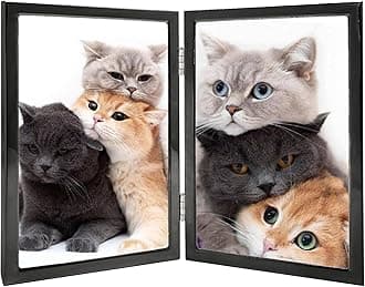 5x7 Picture Frame Double Hinged Black Metal Thin Edge Frame with High Definition Glass Front Folding Frames Stand Vertically on Tabletop,Black