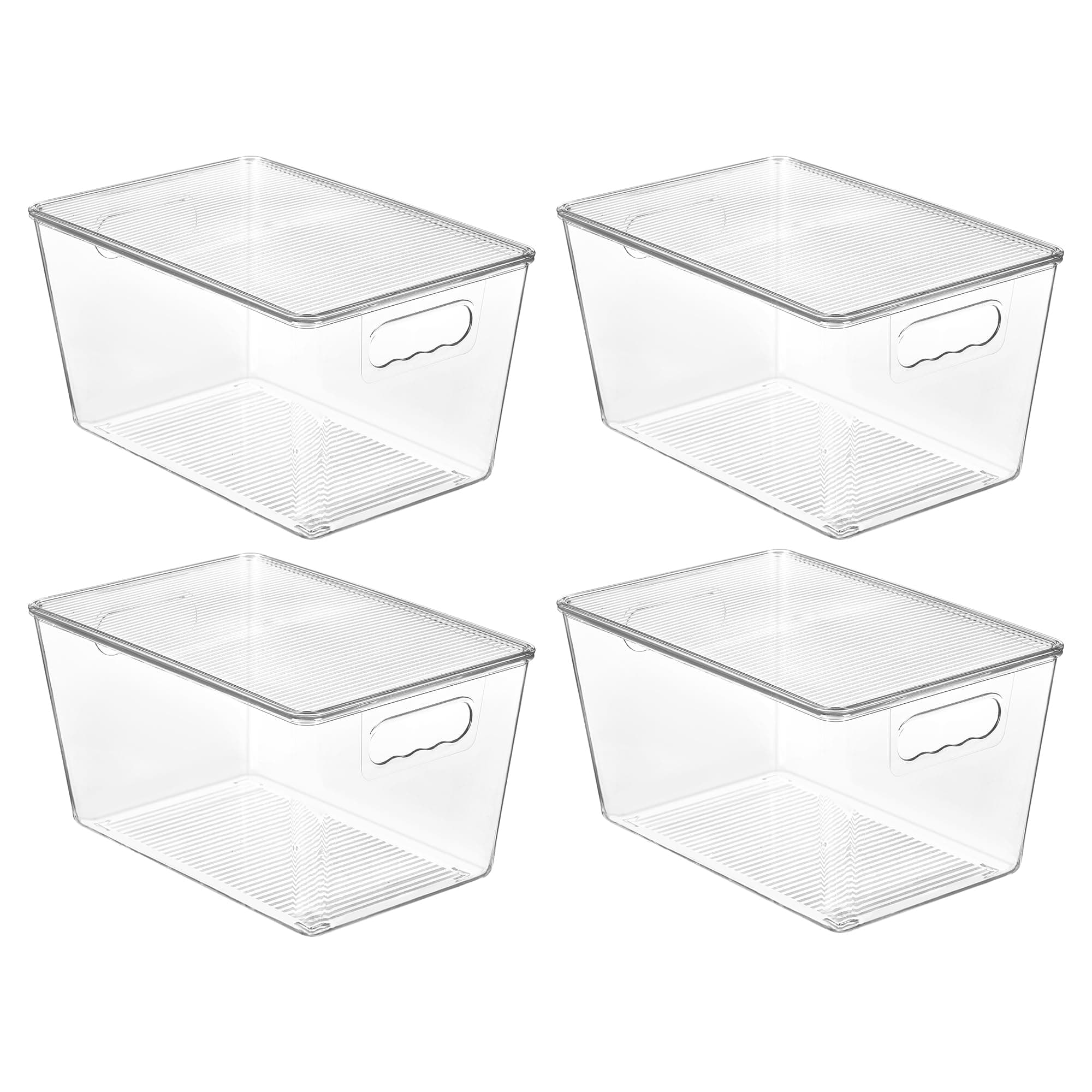 4 Pack Clear Stackable Storage Bins with Lids, Large Plastic Containers with Handle for Pantry Organizer and Storage,Perfect for Kitchen,Fridge,Cabinet, Closet,Bathroom Organization