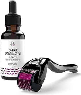 Sotrue Hair Growth Serum with Derma Roller Combo, 0.5 mm With 540 Stainless Steel Needles, Redensyl 3%, Procapil 3%, Anagain 4% and Baicapil 2%, Hair Fall Control Serum For Women & Men, All Hair