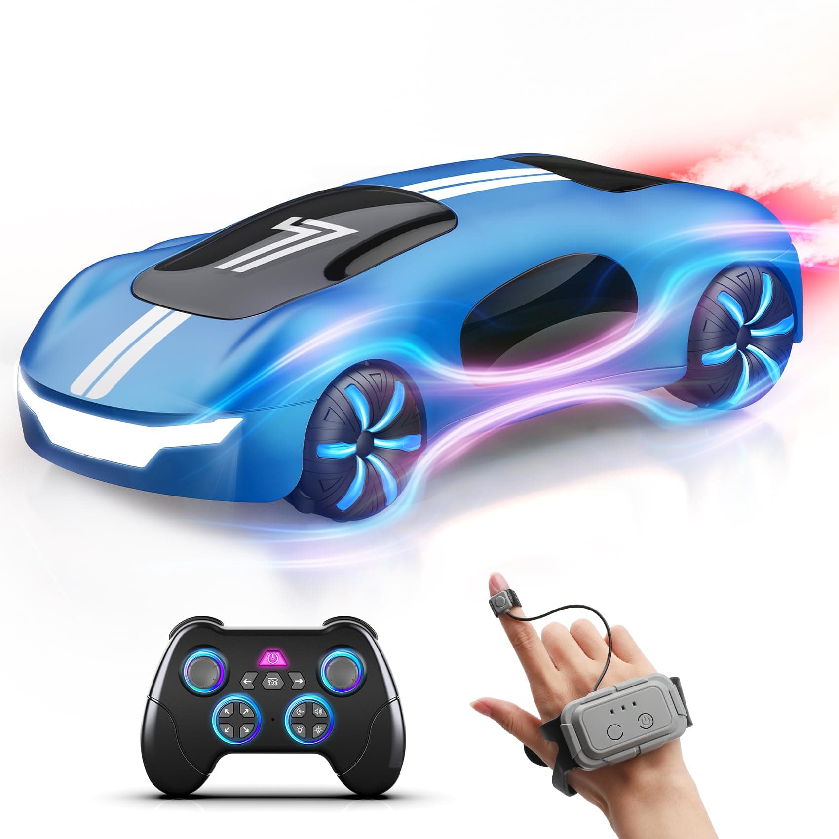 Remote Control Cars for Kids Age 5 6 7 8,Rechargeable 2.4GHz Gesture Sensing RC Drift Stunt Cars with Light Spray & Sound for Birthday Gifts