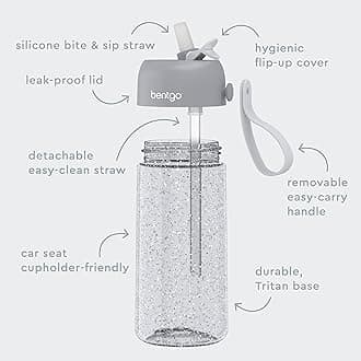 Bentgo Kids Water Bottle - Leak-Proof, Durable Tritan, BPA-Free 15 oz. Cup for Kids/Toddlers Ages 3+, Bite & Sip Spout, Carrying Handle, & Dishwasher Safe for School (Glitter Edition - Silver)