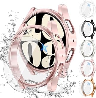 [5+5Pack for Samsung Galaxy Watch 6 Screen Protector Case 40mm Accessories, Hard PC Bumper/HD Anti-Fog Tempered Glass Protective Film, Face Cover Set, Galaxy Watch 6 Case for Women Men