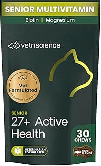Senior 27+ Active Health Chews, Nu Cat Daily Multivitamin for Senior Cats, Balanced Vitamins, Minerals and Antioxidants, Healthy Aging and Wellness Support, Fish, 30 Count