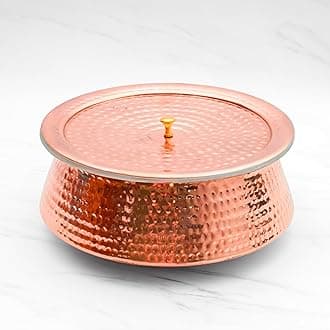 Healthsmith 100% Pure Handcrafted Copper Lagan Handi/Patila With Lid-Best Heat Conductivity-Proven Health Benefits & Harmless-Tin Coated & Lead-Free-Easy to Clean & Maintain-8.5L,3kg,Hammered,Polished