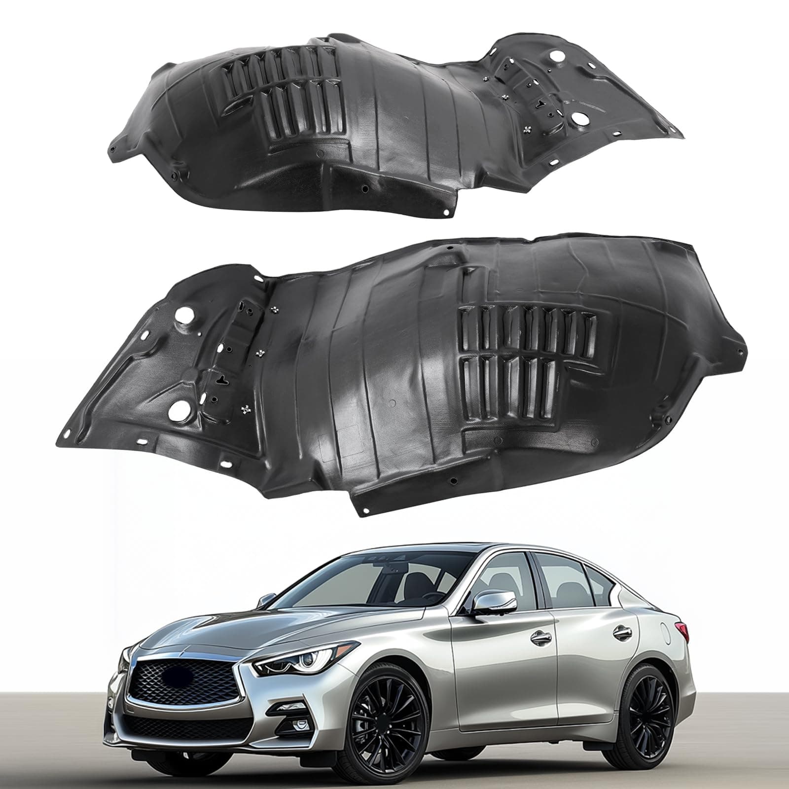 Front Fender Liner Inner Panel Compatible with 2014-2023 Infiniti Q50 Replacement for 638404GA0B 638414GA0B IN1248128 IN1249128 Wheel Liner Splash Shield Guard Left & Right Side (Front Section)
