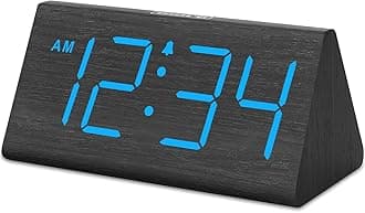 Wooden Digital Alarm Clocks for Bedrooms - Electric Desk Clock with Large Numbers, USB Port, Loud Alarm for Heavy Sleepers, Adjustable Volume, Dimmer, DST, Wood Décor Gifts, Adapter Powered