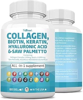 Collagen Pills 1000mg Biotin 10000mcg Keratin Saw Palmetto 2500mg Hyaluronic Acid - Hair Skin and Nails Vitamins and DHT Blocker with Vitamin E Folic Acid Pumpkin Seed MSM for Men and Women,60 Count