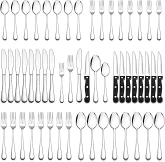 Wildone 24-Piece Flatware Set with Steak Knives, Stainless Steel Flatware Cutlery Set Service for 4, Tableware Eating Utensils Include Knives/Forks/Spoons, Mirror Polished, Dishwasher Safe