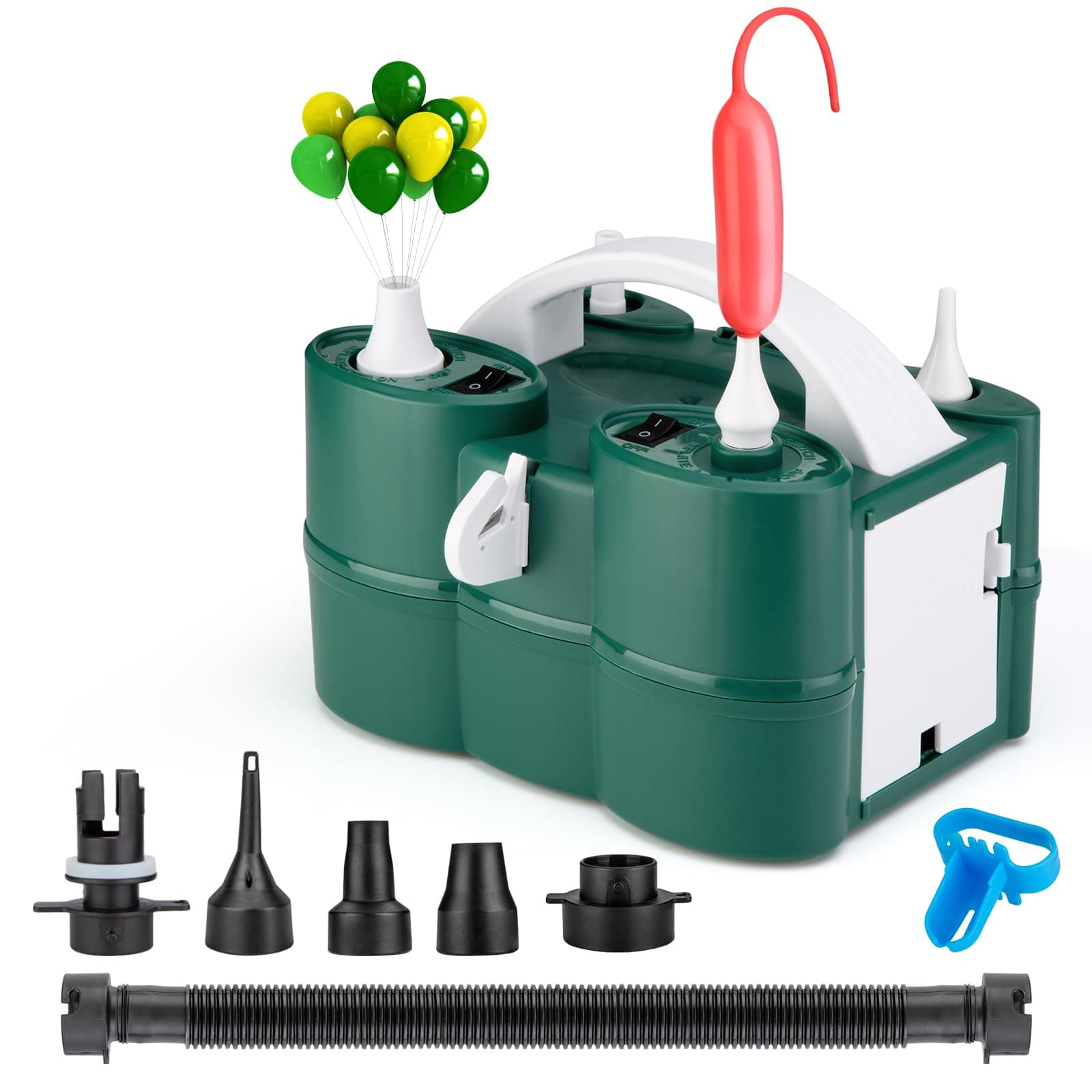 Balloon Pump Electric, 3-in-1 Portable Automatic Dual Nozzle Inflator 110V with Tying Tools for Birthday Gender Reveal Baby Shower Balloons Party Decorations(Green)