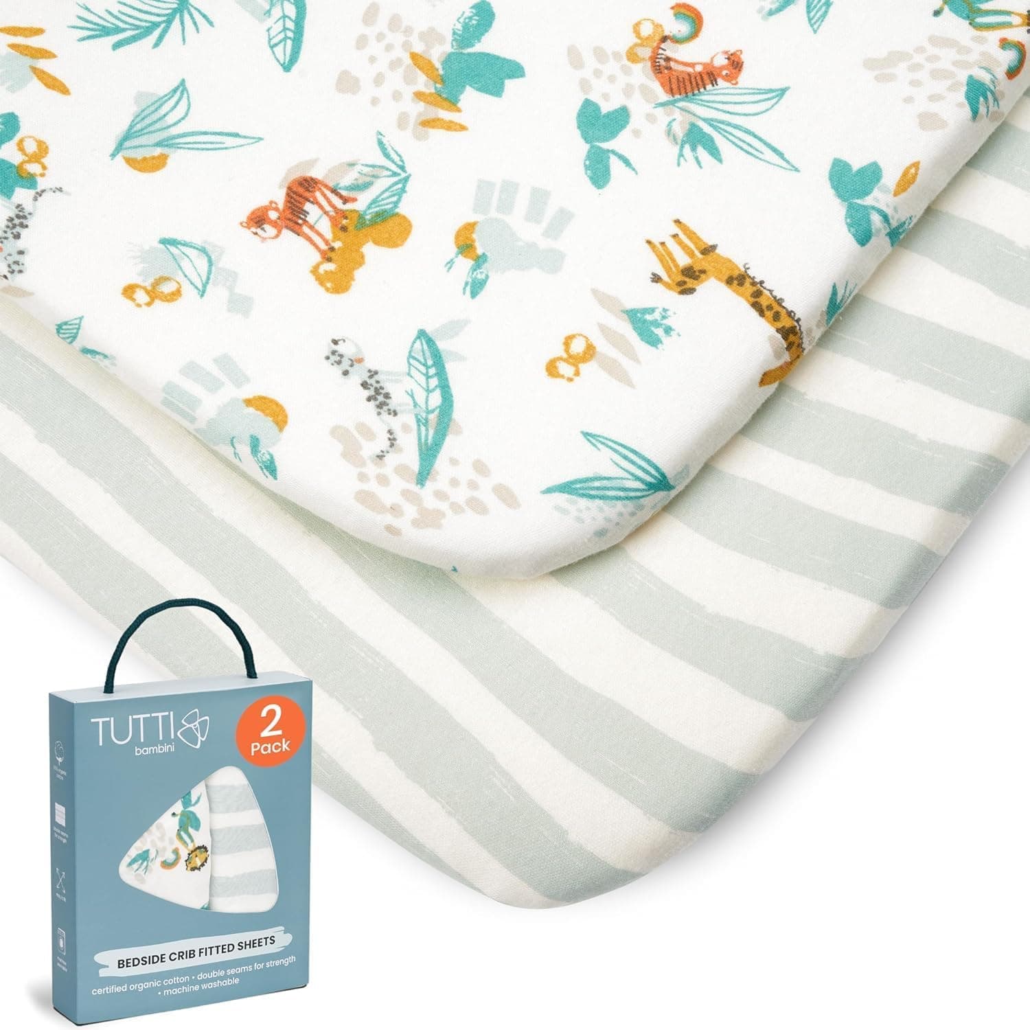 Premium Bassinet Sheets (2 Pack) - Soft & Breathable Bamboo Jersey, Double-Strength Bedside Sleeper Sheets, Fits Mattresses from 20.8 x 31.5 in to 23.6 x 35.4 in (Run Wild)
