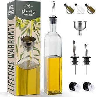 Zulay Olive Oil Dispenser For Kitchen, Glass Oil Container With Spout, Oil Decanter/Cruet Dispenser, Bottle Dispenser With Pourers and Funnel, 1 Pack (Clear)