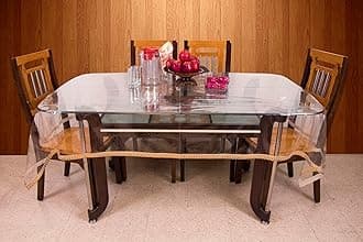 STITCHNEST PVC Transparent 12 Seater Dining Table Cover with Gold Lace, (60x120 Inches)
