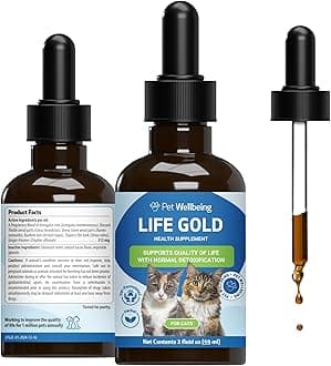 Pet Wellbeing Life Gold for Cats - Supports Detoxification & Healthy Immune Defenses, Astragalus, Burdock, Sheep Sorrel - Vet-Formulated Holistic Supplement – 2 oz (59 ml)