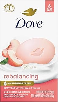 Dove Beauty Bar Soap Rebalancing White Peach & Rice Milk 6 Count for a Nourished and Moisturized Skin, with ¼ Moisturizing Cream Plant-Based Formula, 3.75 oz