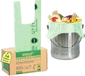 ANECO 100% Compostable Food Waste Bags 1.6 Gallon With Handles (30 Count), Small Compost Bags for Countertop Bin, OK Compost HOME & BPI Certified Compostable Kitchen Food Waste Bags