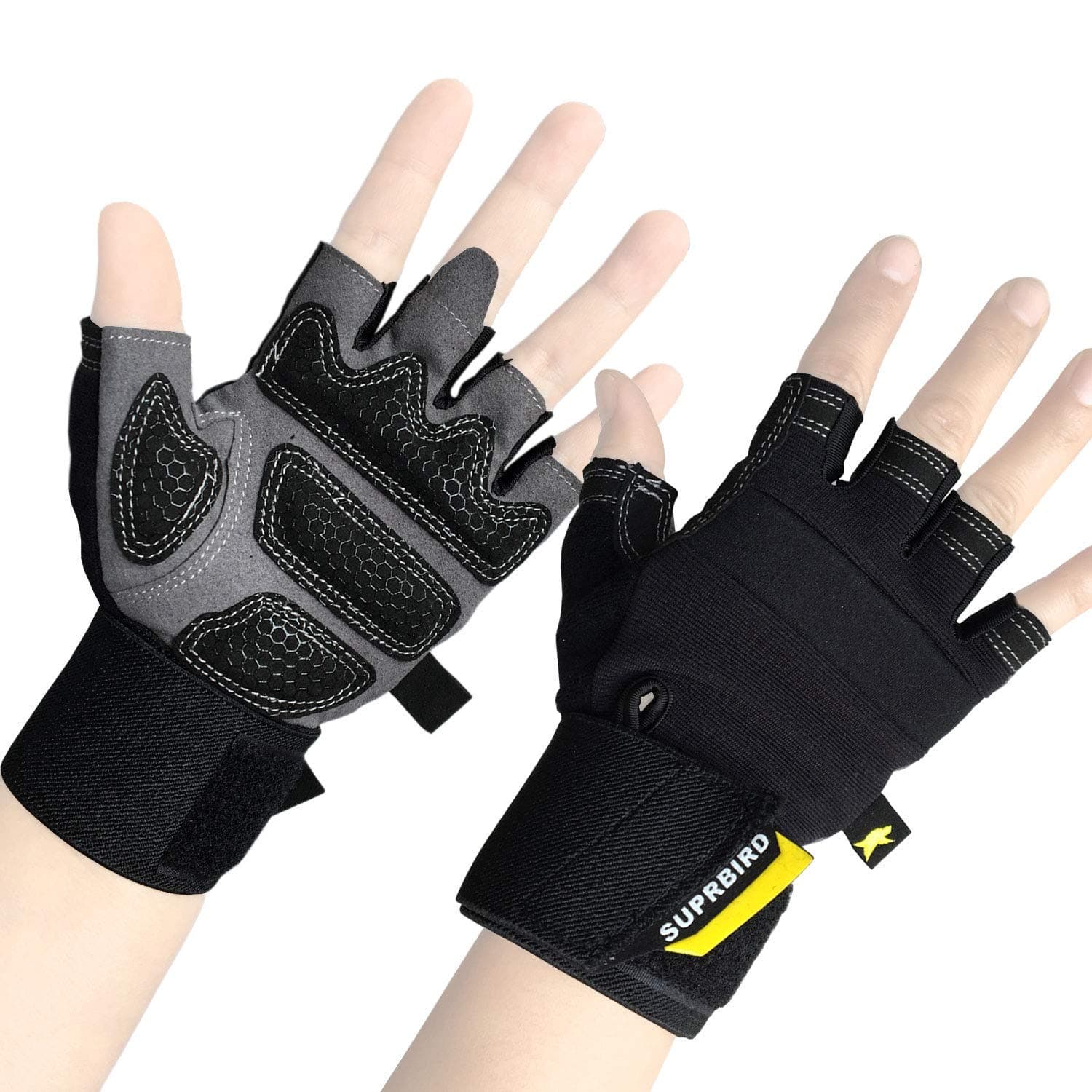 Ventilated Weight Lifting Gloves, Workout Gloves with Extra Wrist Wraps Support, Gym Gloves, Exercise Gloves for Powerlifting, Fitness, Cross Training for Men Women