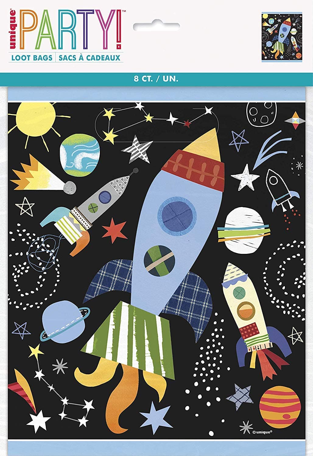 Outer Space Loot Bags (Pack of 8) - Durable Multicolor Party Bags, Perfect for Kids' Galactic-Themed Celebrations