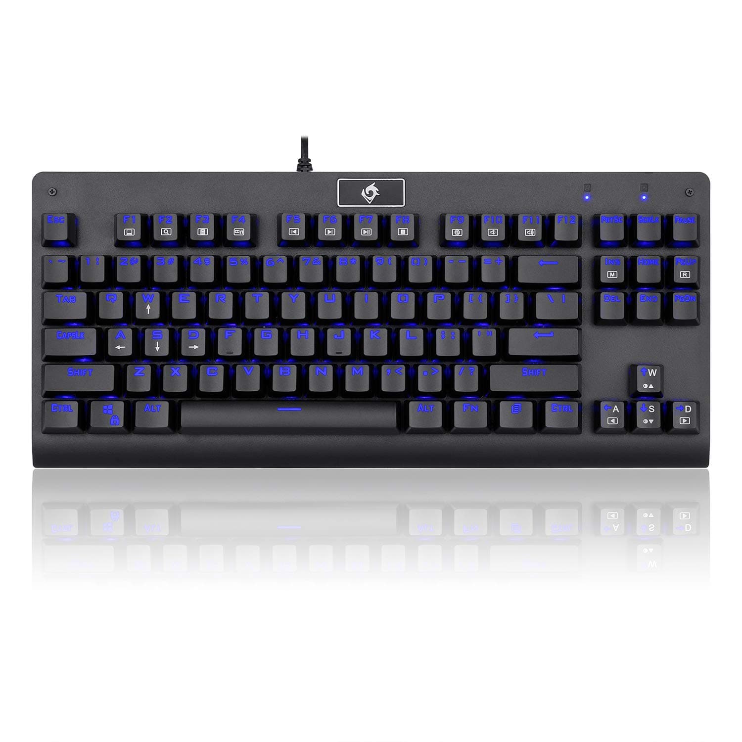 EagleTec KG040 Mechanical Gaming Keyboard Blue LED RGB Backlit Wired with Clicky Blue Switches Equivalent Compact Tenkeyless with 87 Keys for Windows PC (Black)
