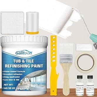 Tub and Tile Refinishing Kit, Odorless DIY Countertop Paints for Wall, Fiberglass/Bathroom/Floor/Cabinet/Kitchen/Porcelain, White Tile Paint with Tools (35oz) (White)