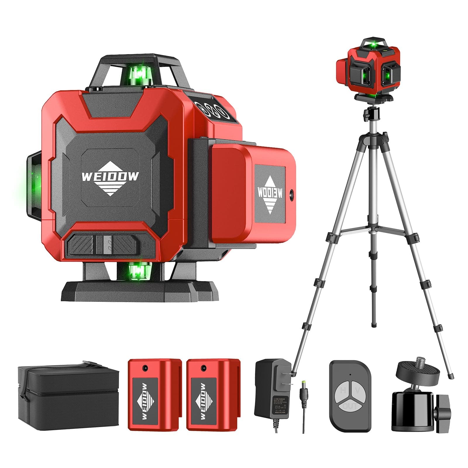 Laser Level with Tripod, Self Leveling Laser Level 4x360°, Green Line Laser 4D Laser Leveler Tool with 2Pcs Lithium Batteries for Picture Hanging, Tile, Home Renovation, Indoor