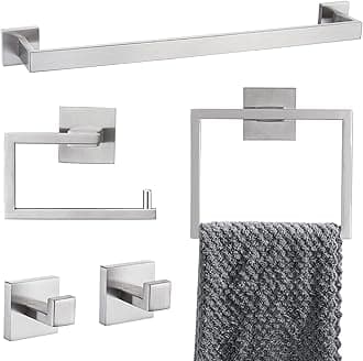 YACVCL 5-teiliges Badezimmer-Zubehör-Set, Handtuchstange, Toilettenpapierhalter, Bademantel, Kleiderhaken, Handtuchhalter, modernes Badezimmer-Hardware-Zubehör-Set, Wandmontage (gebürstet)