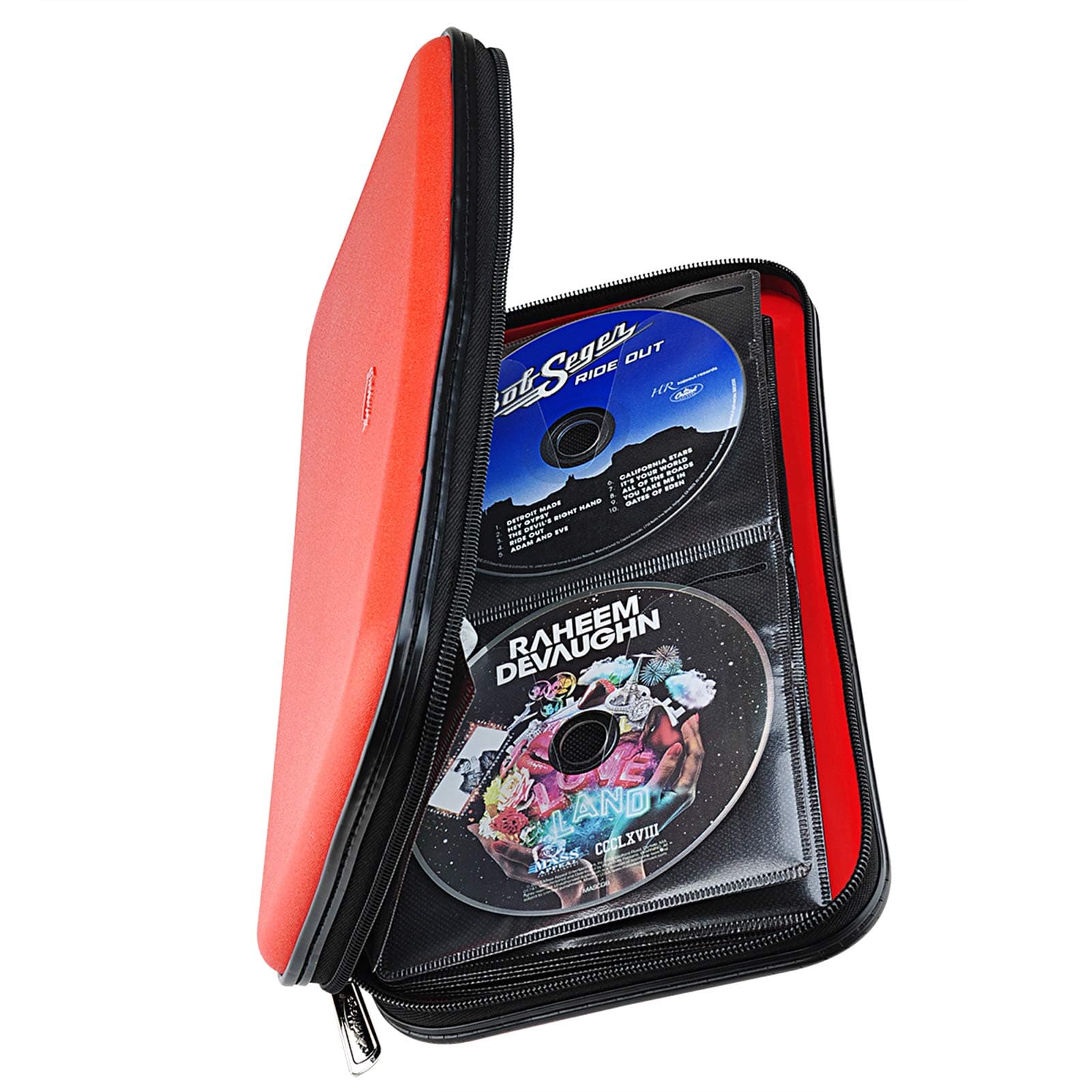 CD DVD Case, 72 Capacity Heavy Duty Wallet, DVD CD Case Holder for Car, Hard Shell Sturdy case, CD Disk Holder, DVD disc Binder, Booklet, Protective Blu-ray Wallet (72 Capacity,Red)