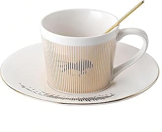 Old Craftsmen's Coffee Cup and Saucer Sets 8.45oz Unique Dynamic Mirage Reflection Tea Cup Luxury Porcelain Mirror Ceramic Mug Gifts for Cappuccino Espresso 250ml Lion