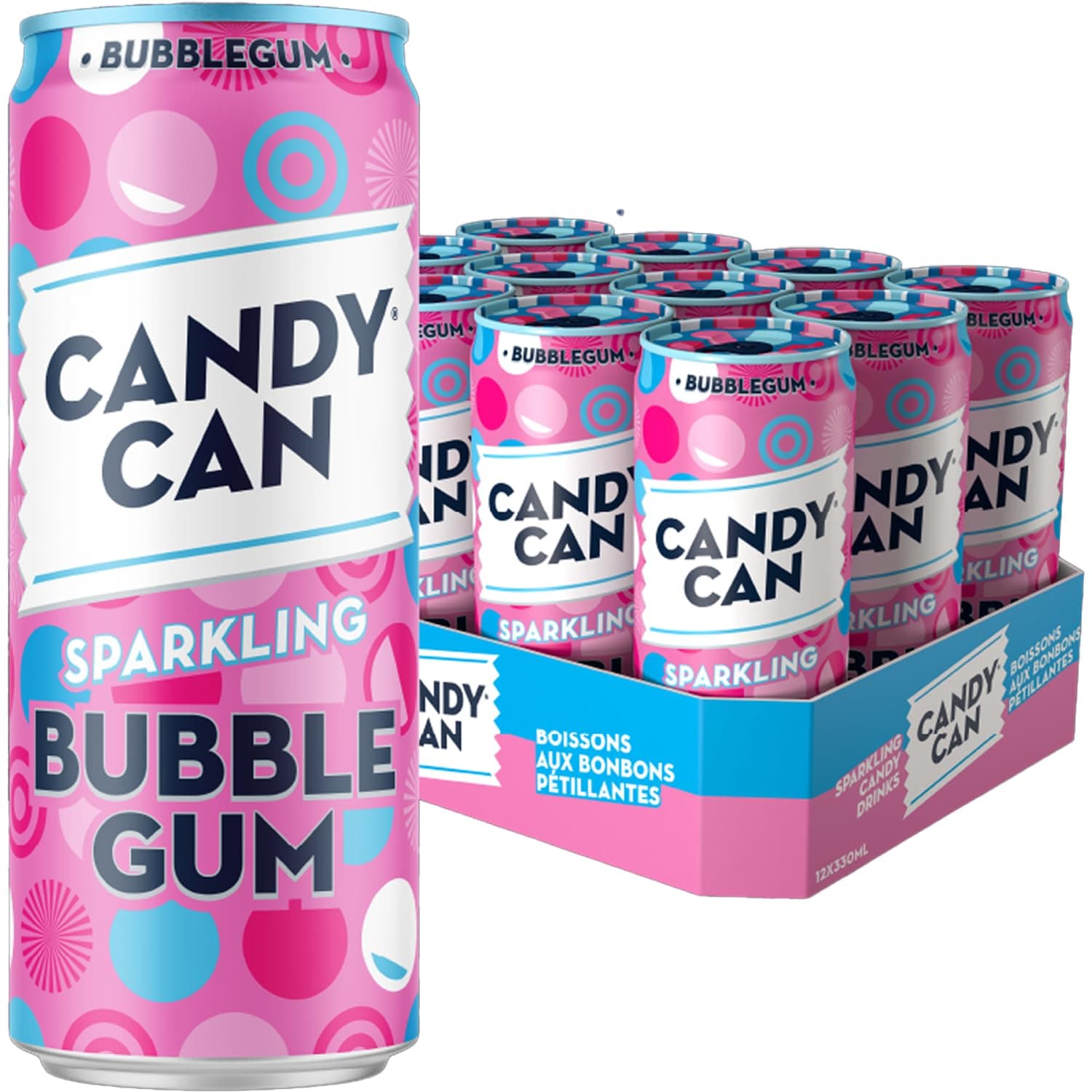 Bubblegum Fizzy Drink, (12 x 330ml Cans), Low Calorie Sparkling Soda with Nostalgic American Bubblegum Flavour, No Added Sugar, Vegan, Gluten Free