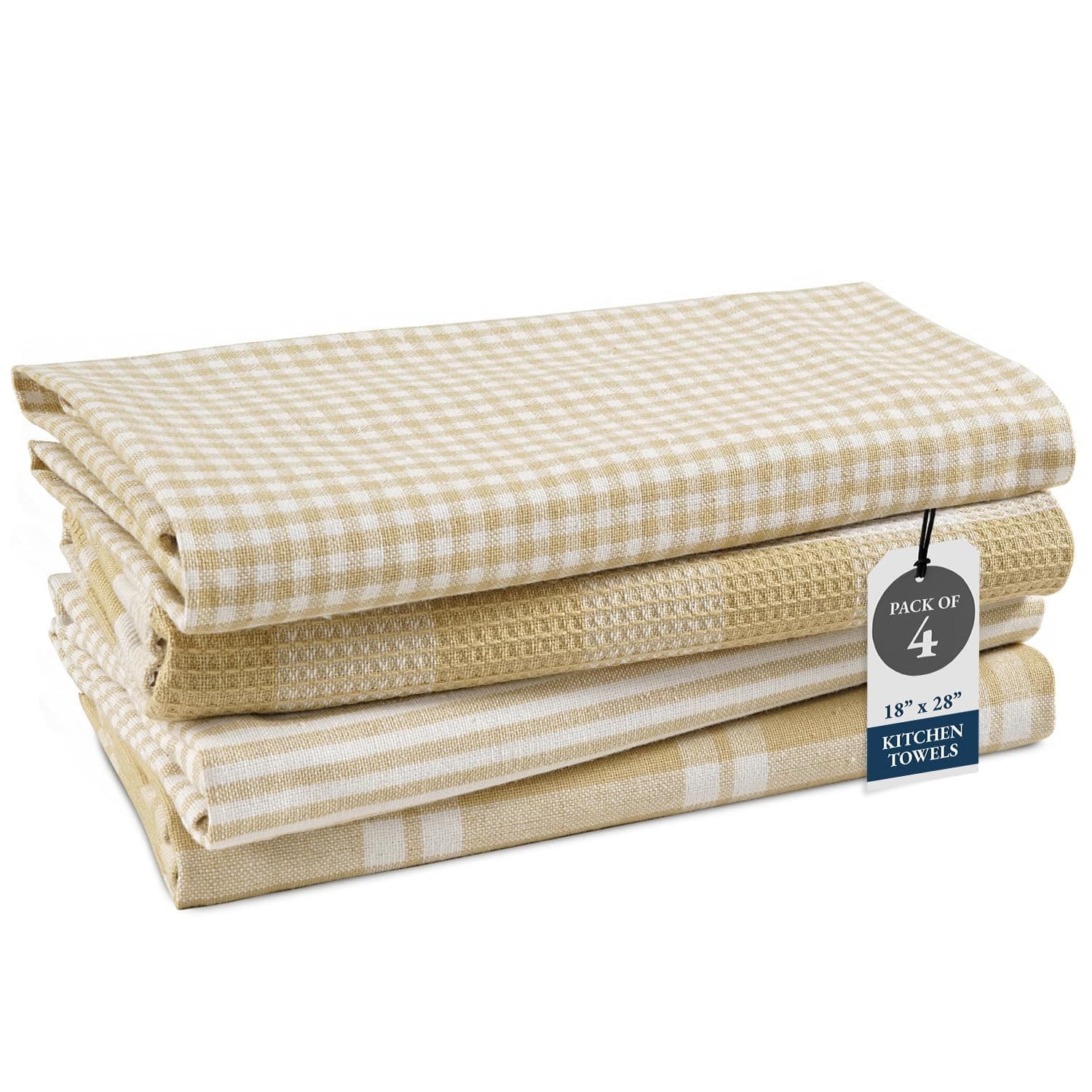 LANE LINEN Kitchen Tea Towels Set – 4 Pack (18” x 28”) 100% Cotton Dish Towel, Absorbent & Quick Drying Kitchen Cloth with Hanging Loop - Beige