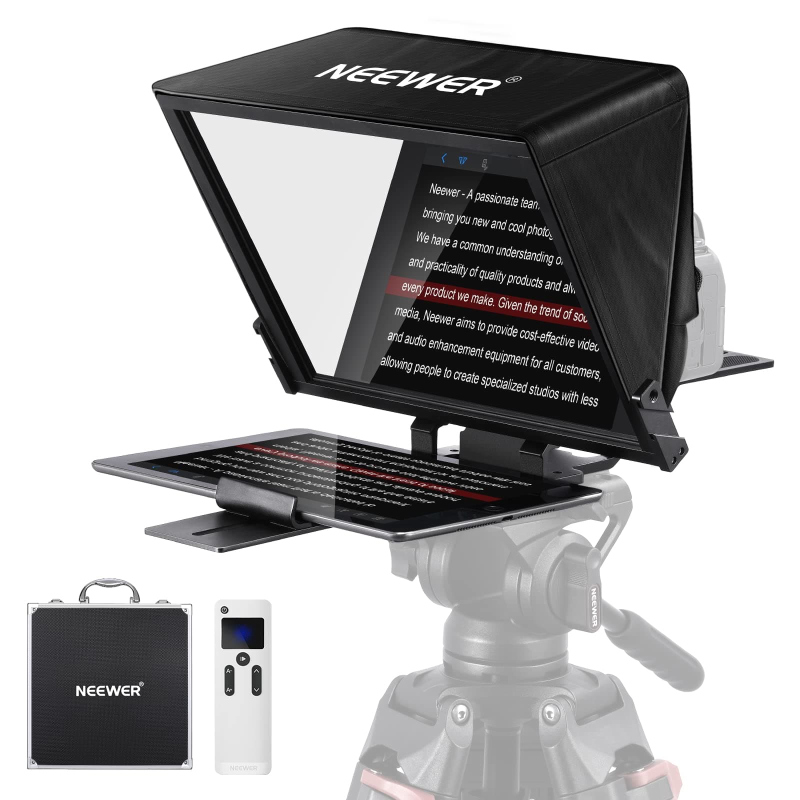 NEEWER Teleprompter X14 PRO with RT-110 Remote & APP Control (Bluetooth Connection via NEEWER Teleprompter App), 14” Portable No Assembly Compatible with iPad Android Tablet Smartphone Camera