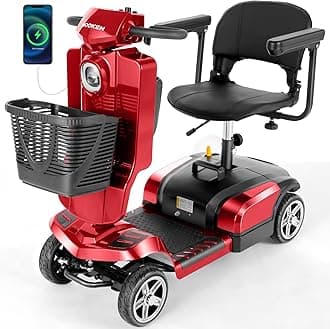 Wooken Mobility Scooter for Seniors, Adults, 4 Wheels Powered Mobility Scooter, 264 lbs All Terrain Foldable Powered Mobility Scooter,Compact Heavy Duty Mobility for Travel,12.1 Miles Range,Red