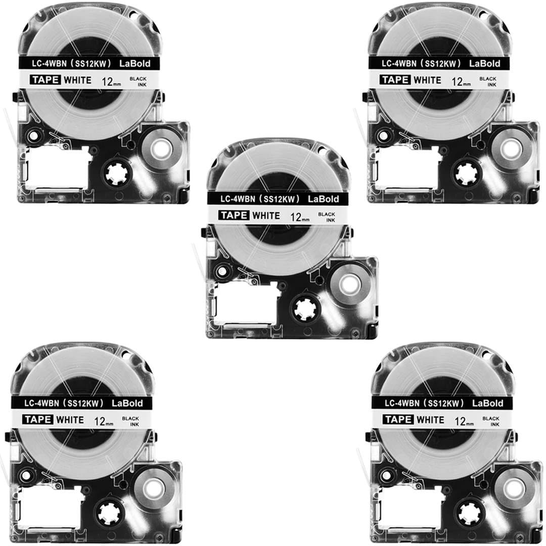 5 Pack Replace LK-4WBN LC-4WBN9(SS12KW） Label Tapes for Epson LabelWorks LW300 LW400 LW500 LW700 Black on White 1/2 Inch X 26.2 Feet(12mm x 8M),Read Comments If You Worry About Low-Scale Reviews!