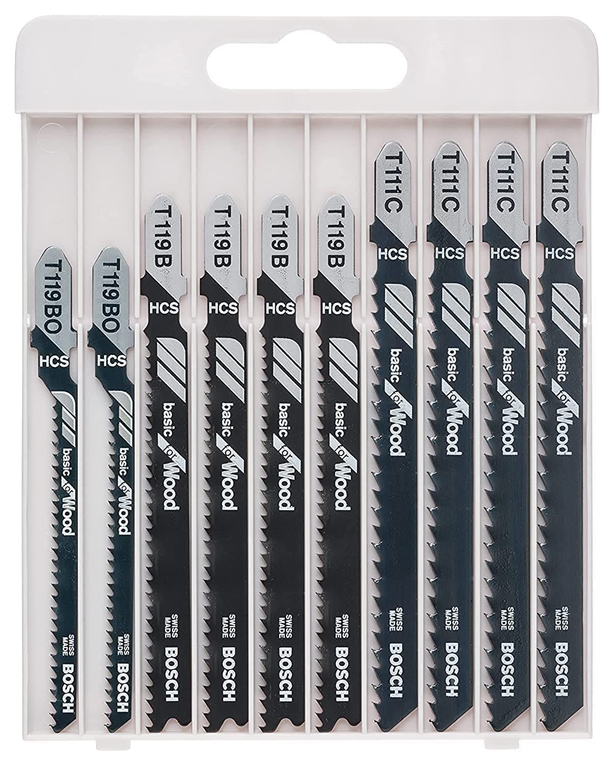 Bosch Professional 2607010629 10-Piece Basic for Wood Jigsaw Blade Set (for Wood, Accessories for Jigsaws), 45cm x 40cm x 25cm
