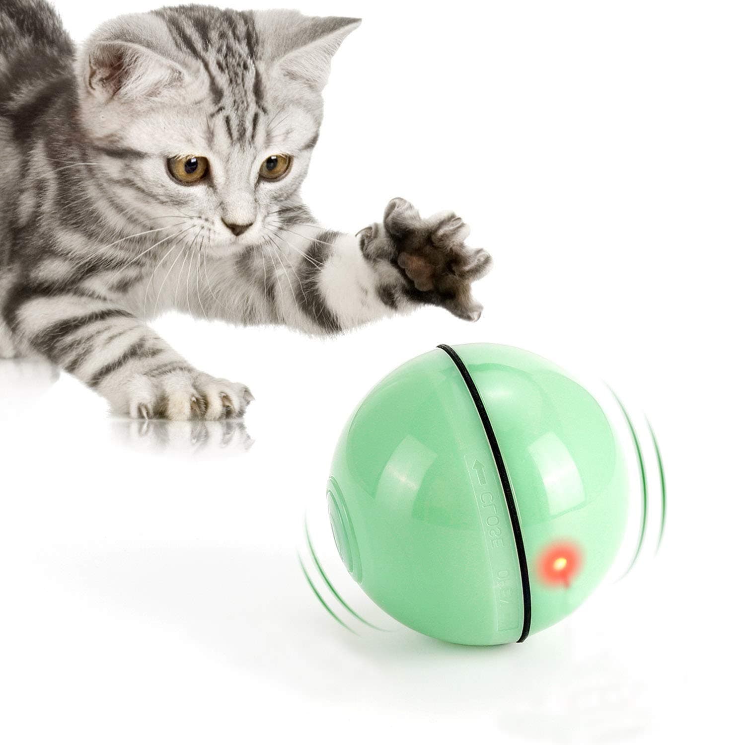 WWVVPET Interactive Cat Toys Ball with LED Light, 360 Degree Self Auto Rotating Smart Ball, USB Rechargeable Spinning Cat Toy, Stimulate Hunting Instinct Kitten Funny Chaser Roller Pet Toy