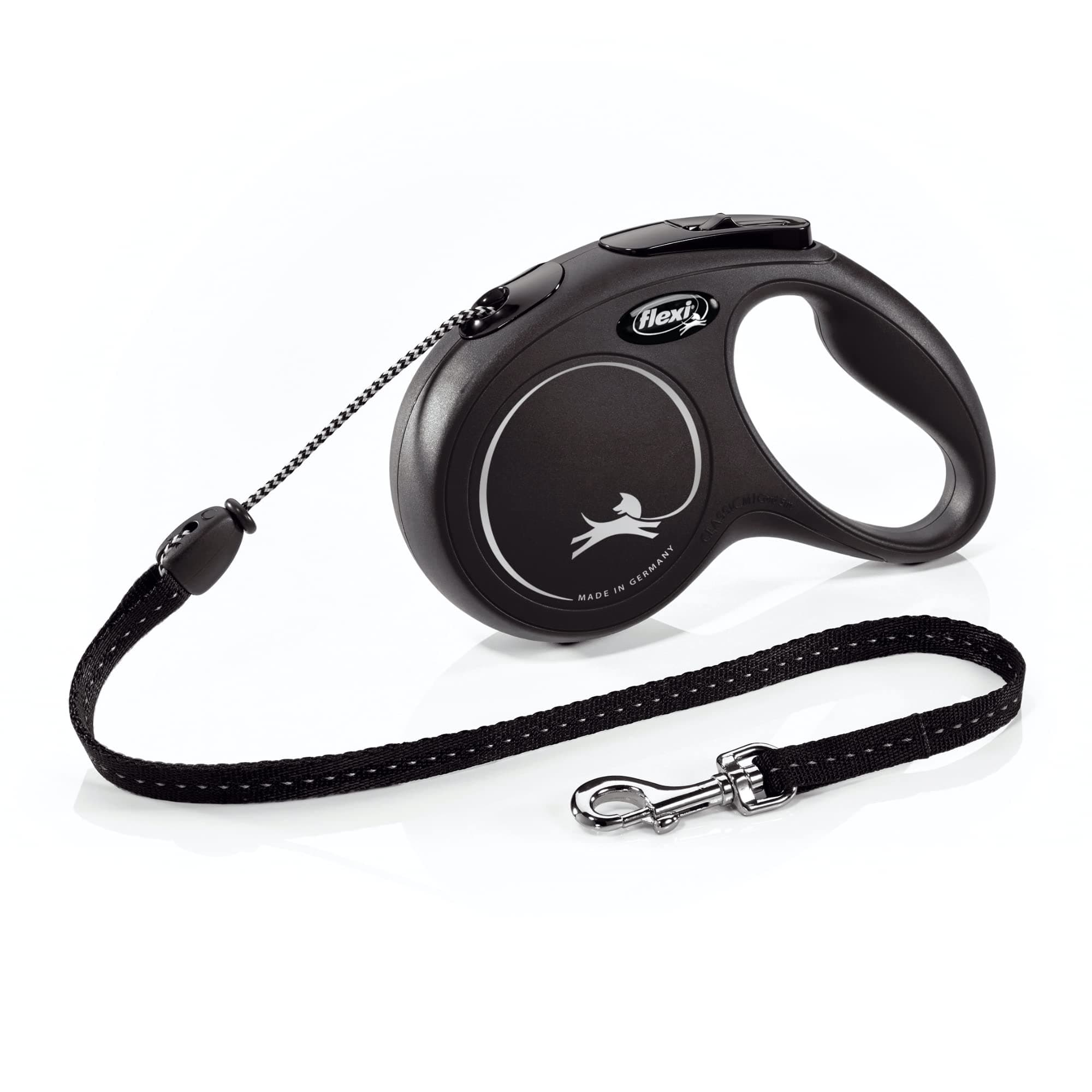 FLEXI® New Classic Retractable Dog Leash (Cord), Ergonomic, Durable and Tangle Free Pet Walking Leash for Dogs Up to 44 lbs, 16 ft, Medium, Black