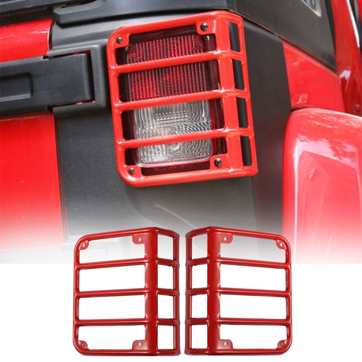 Hooke Road Opar Red Rear Tail Light Cover for 2007-2017 Jeep Wrangler & Wrangler Unlimited JK - Pair