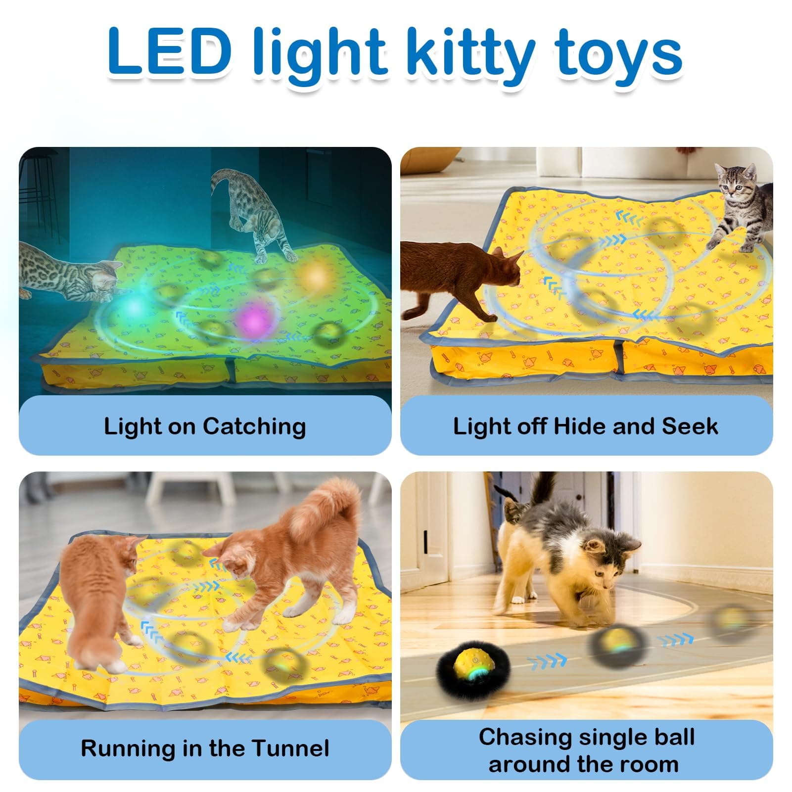 Interactive Cat Toys for Indoor Cats, Automatic Moving Cat Ball Toy in Pouch,Chirping & Motion Activated Rechargeable Cat Toy,Hide and Seek Chase Rolling Ball Exercise Game