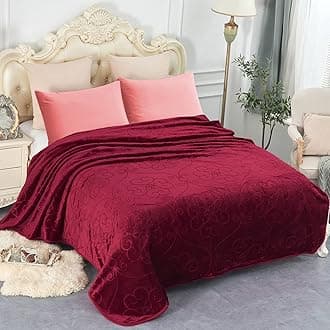 JYK Luxury Fleece Plush Blanket 3.5 LB, 1 Ply, Korean Mink Blanket Queen 75" x 91" - Super Soft and Warm, Lightweight and Cozy Fuzzy Solid Color Embossed Fleece Blanket for Bed (Burgundy)