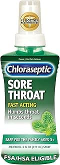 Sugar-Free Sore Throat Relief Spray, Menthol, Spray Soothes Throat Pain in Seconds, 6 Fl Oz