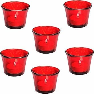 Pure Source India Red Glass Votive Candle Holders, Tealight Candle Holder for Wedding Home Table Centrepiece Decorations (6pcs)