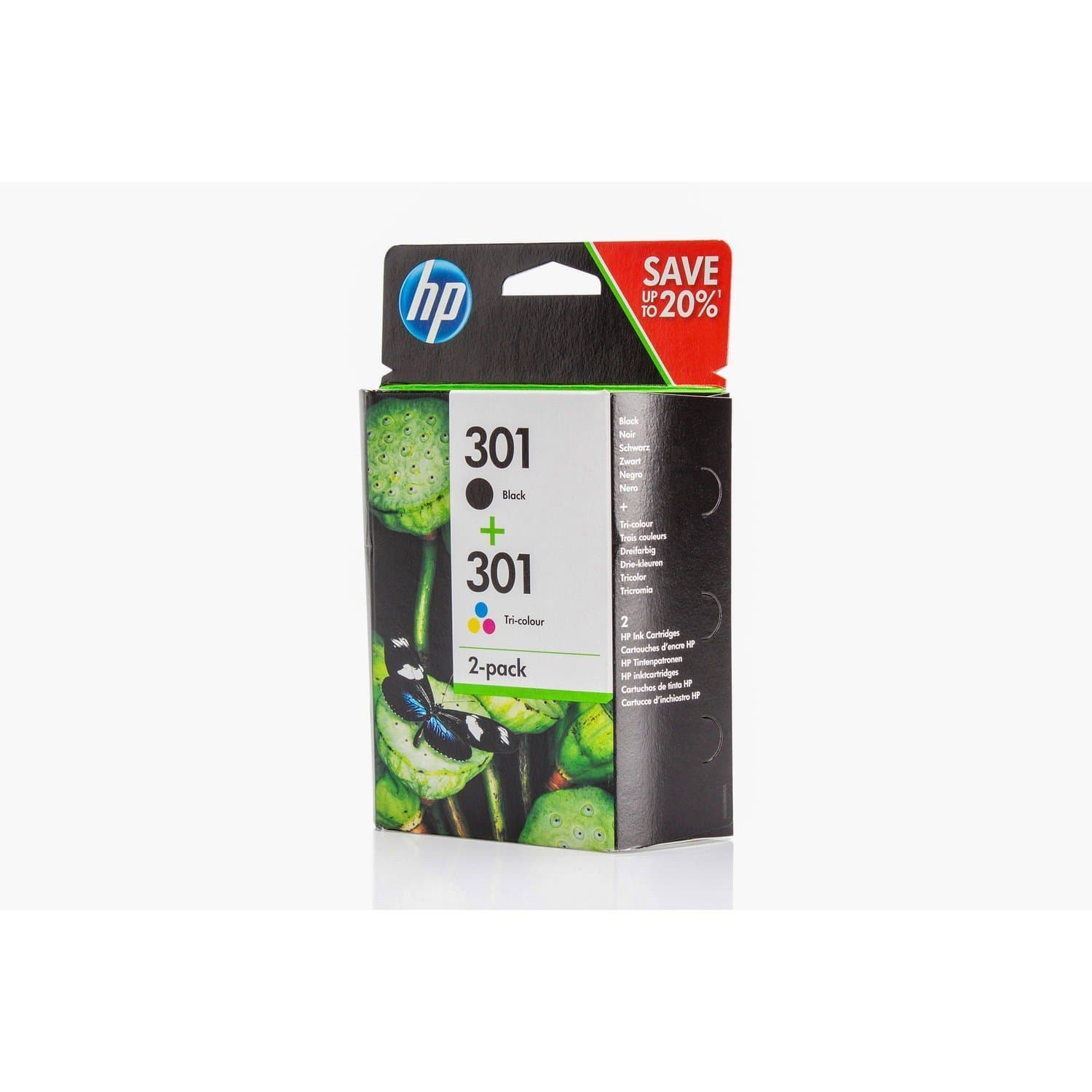 HP 301 2-pack Black/Tri-colour Original Ink Cartridges Combo pack Page Yield B 190/Tri 165 (P/N N9J72AE)