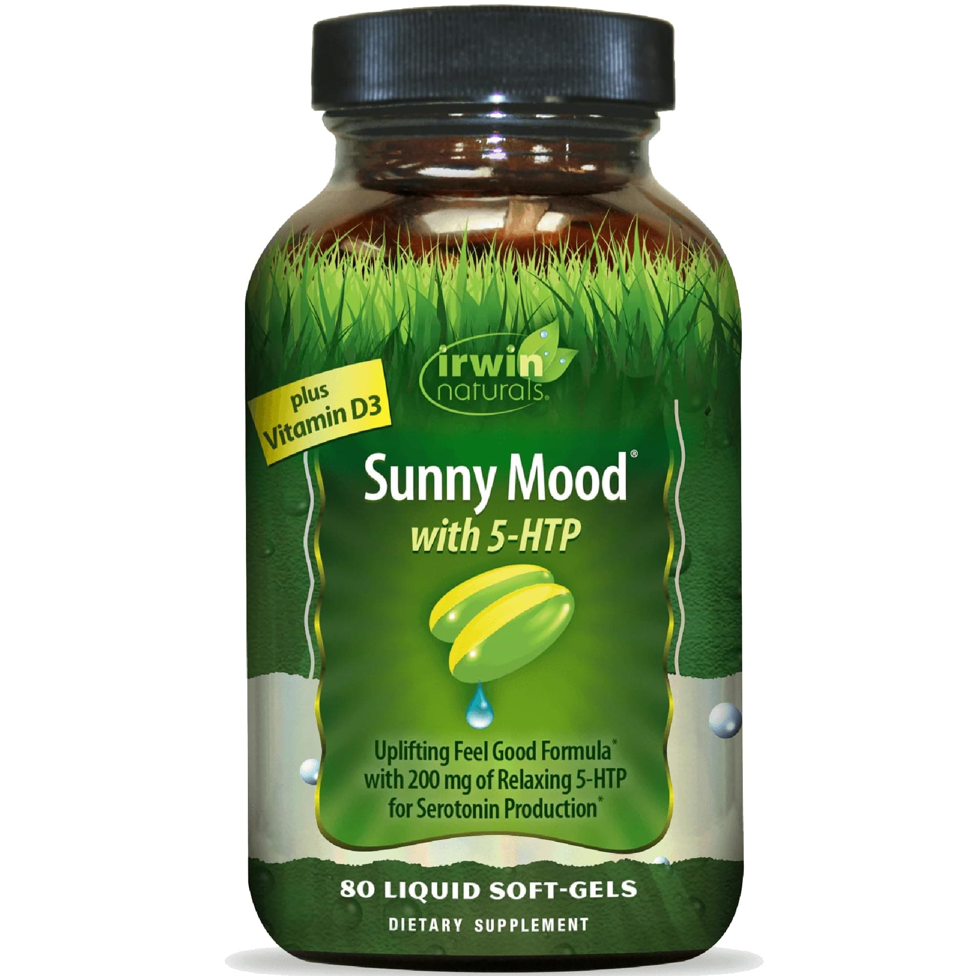 Irwin Naturals Sunny Mood with 5-HTP - 80 Liquid Soft-Gels - Supports Emotional Well-Being & Relaxation - 40 Servings