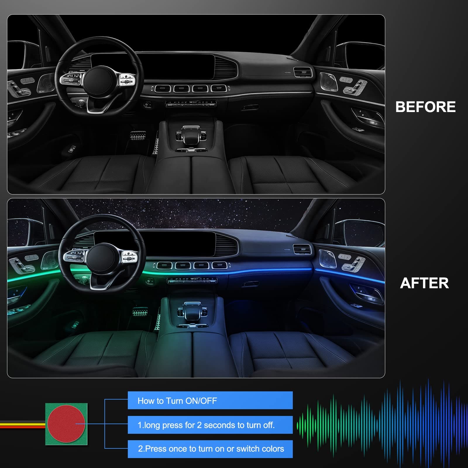 Acrylic Interior Car LED Strip Light with Wireless APP, RGBIC Dreamcolor 2 in 1 Ambient Lighting Kits, 16 Million Colors Sound Active Function Car Neon Lights, Sync to Music (dreamcolor 2 in 1)