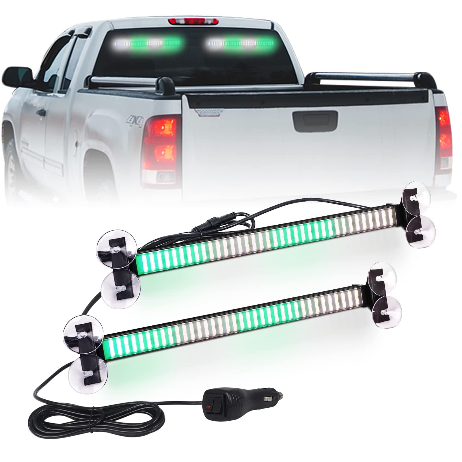 XRIDONSEN2 in 1 Emergency Strobe Traffic Advisor Light Bar 144 LED Warning Safety Interior Windshield Dash Lights Deck Split Mount for Volunteer Firefighter Vehicles Trucks (2x17.7 inch,Green/White)
