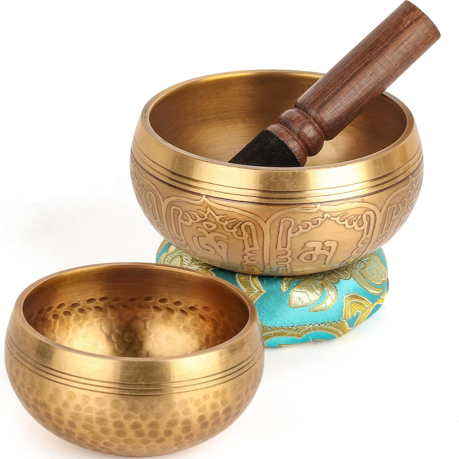 2-Pack Tibetan Singing Bowls Set - 100% Handmade in Nepal, Sound Bowl Meditation Set for Yoga, Chakra Healing, Meditation Gifts, Unique Gifts for Women (Blue, 3.15 + 4 inch)