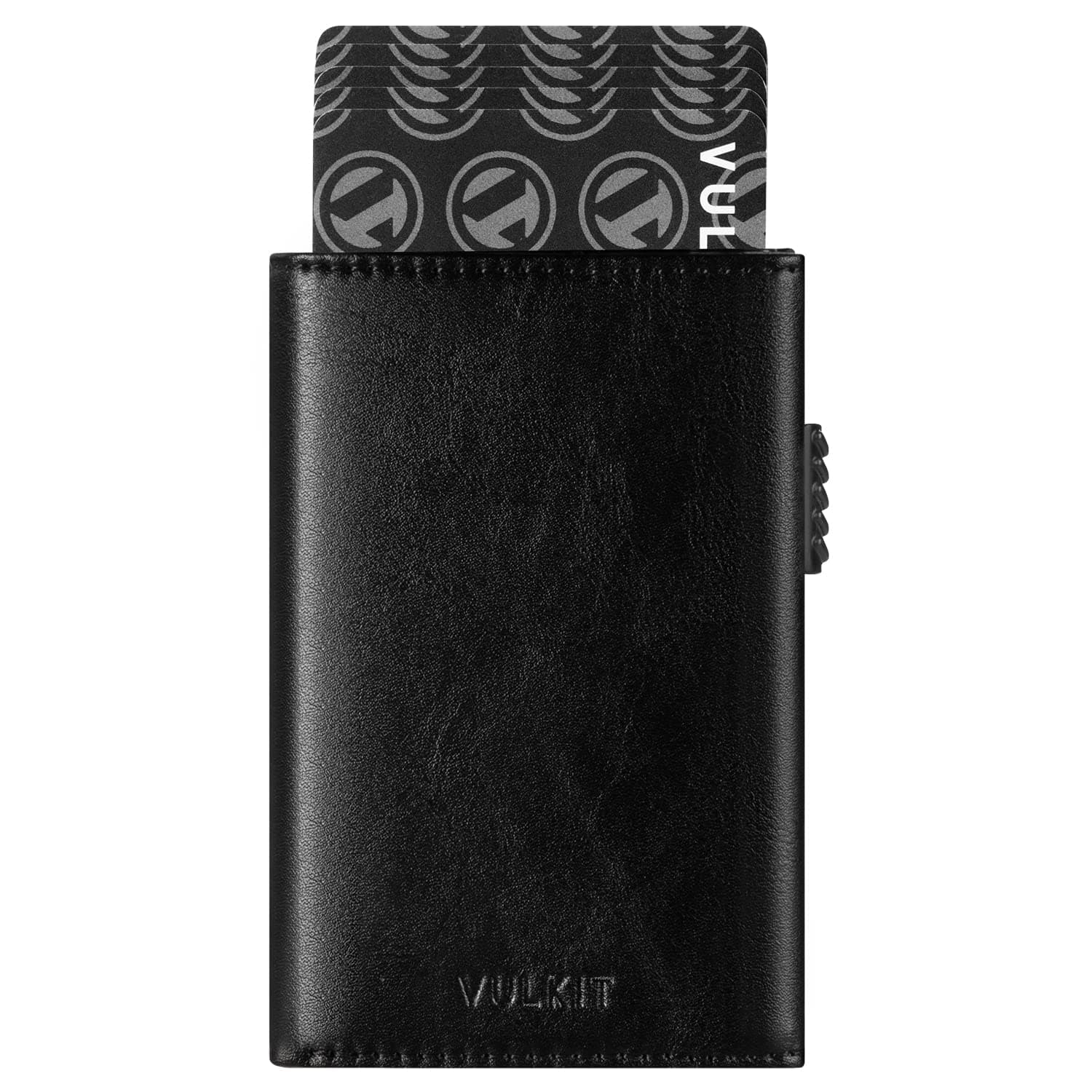 VULKIT Card Wallet, Leather Pop Up Card Holder, RFID Blocking Card Holder Wallet with Full Length Bill Compartment, ID Window & Magnetic Closure, black