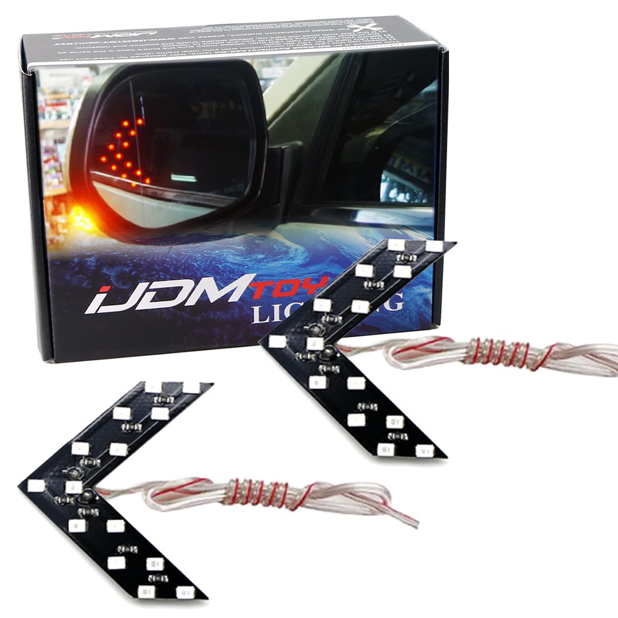 iJDMTOY Pair 14-SMD Arrow Shape LED Circuit Board Panels for Behind The Side Mirror Turn Signal Retrofit, Brilliant Red