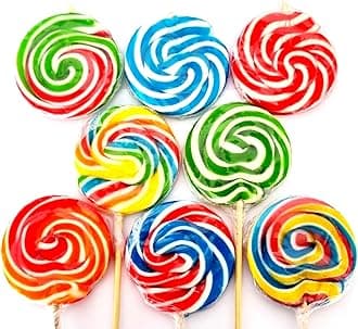 – Lollipops 25 x 30g Rainbow Swirly Round Lollies. Kids Party Bags Sweets. Halal Vegan. Cake Toppers & Party Favours. Great Value. Assorted Colours.